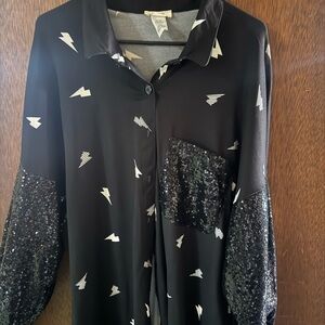Black Button-Up Shirt with Sequin Details